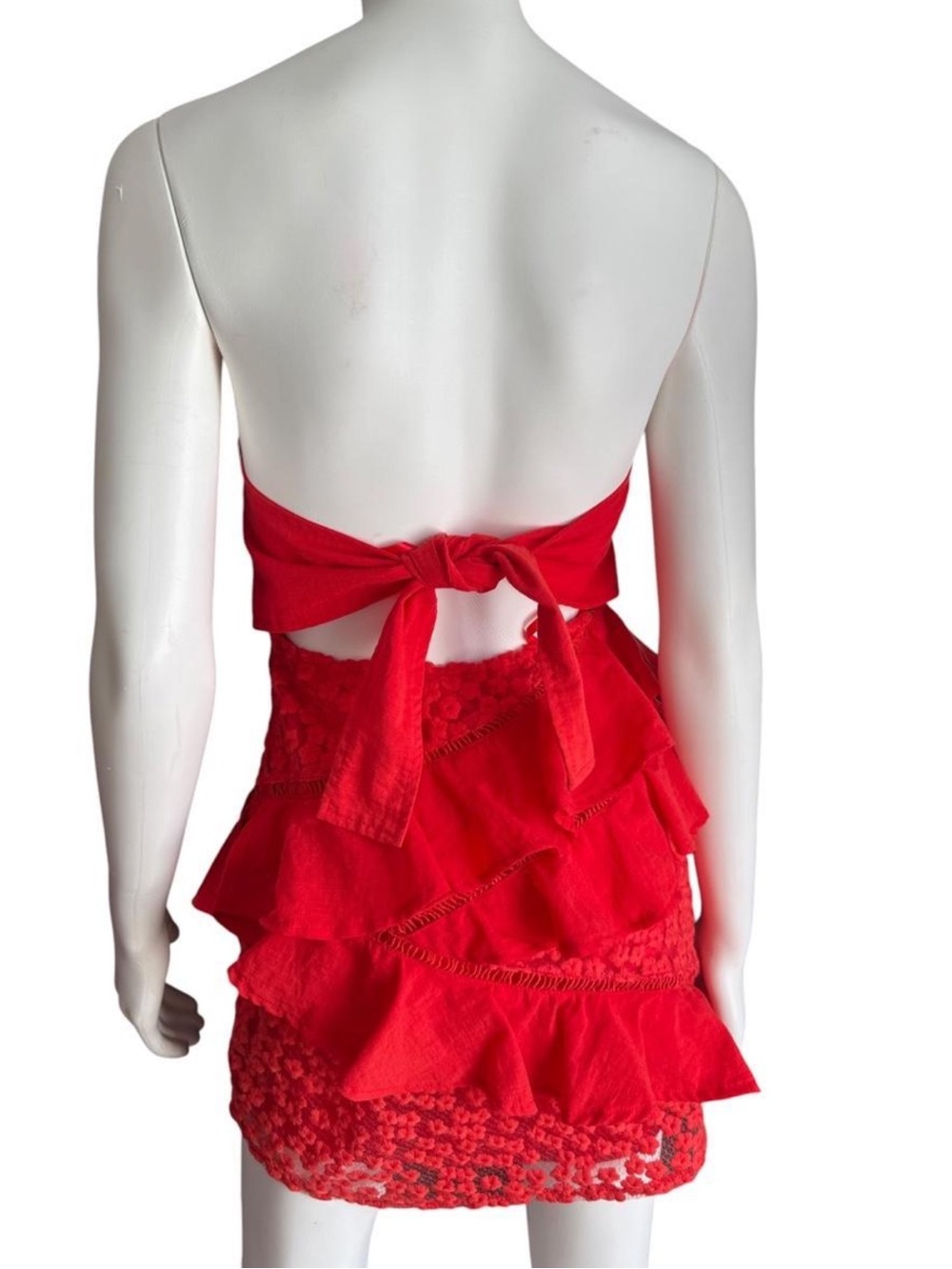 Saints & Secrets Summer Red Strapless Ruffle Mini Dress Size Small - Picture 2 of 6
